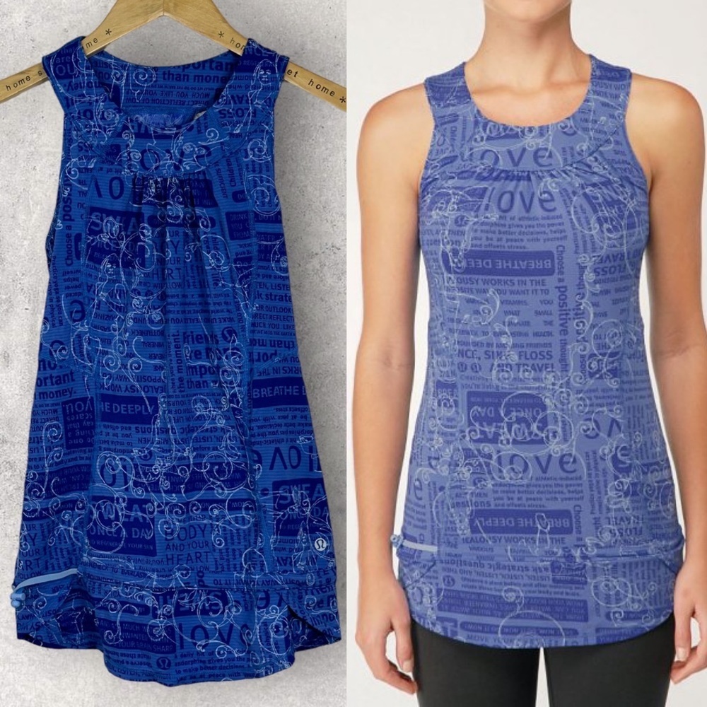 Rare Lululemon Race‎ Tech Longline Tank Tunic Manifesto Swirl Cinch Mesh Top 4